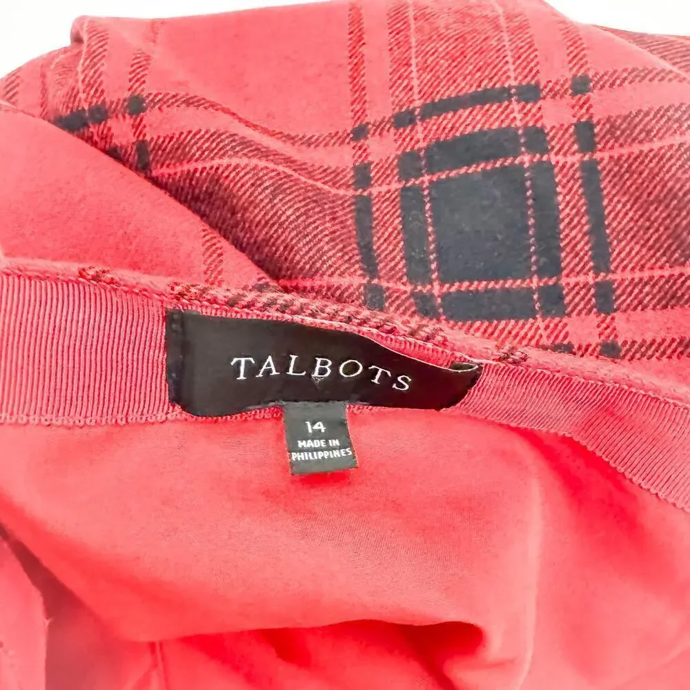 Talbots Plaid Madras Wool Checkered Flannel Pencil Skirt Red Black Size 14 - Picture 2 of 5